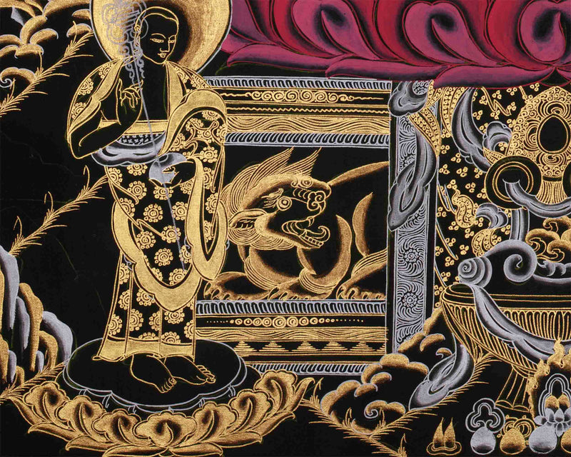 Shakyamuni Buddha Gold Silver Thangka | Perfect for your Meditation Room