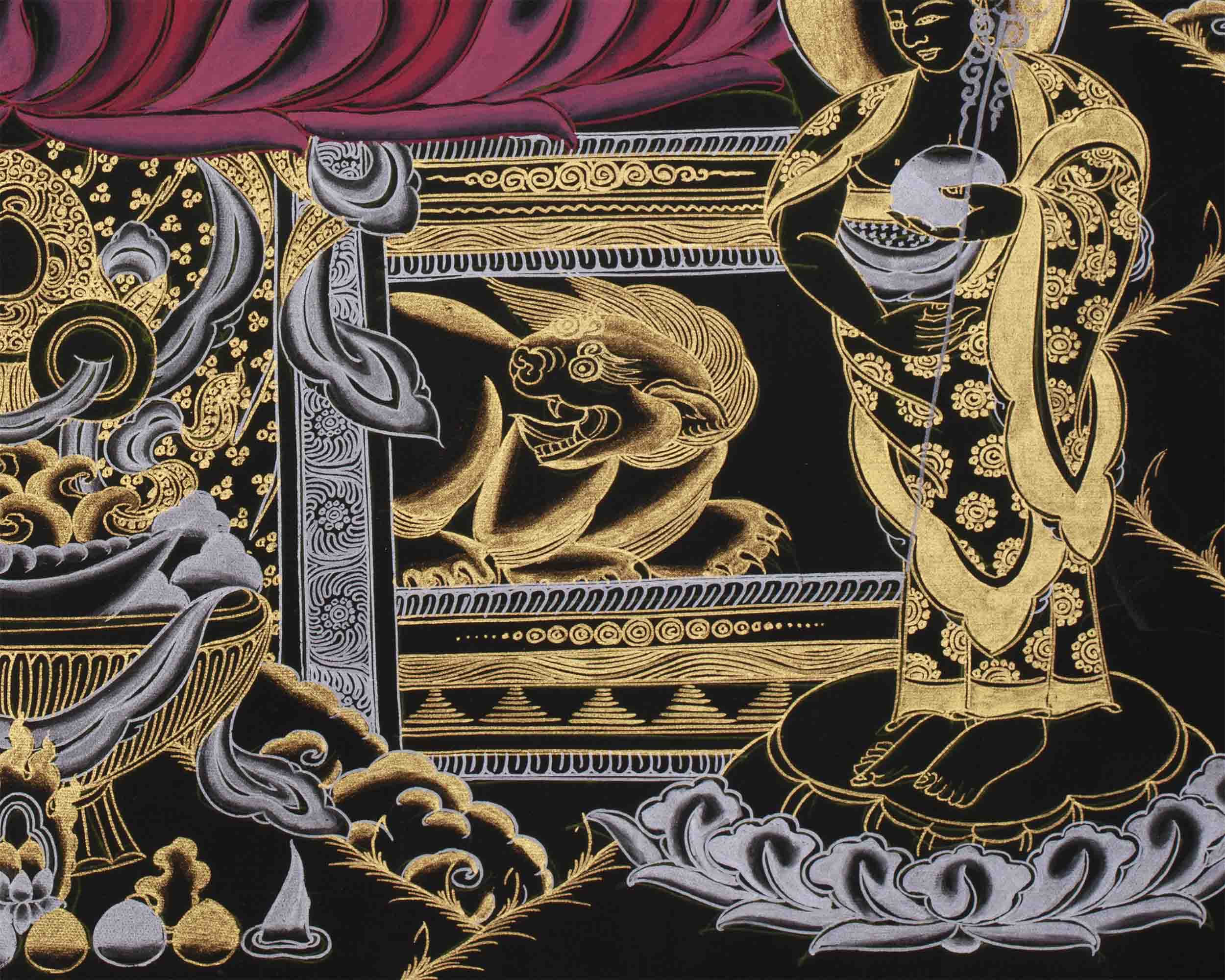 Shakyamuni Buddha Gold Silver Thangka | Perfect for your Meditation Room