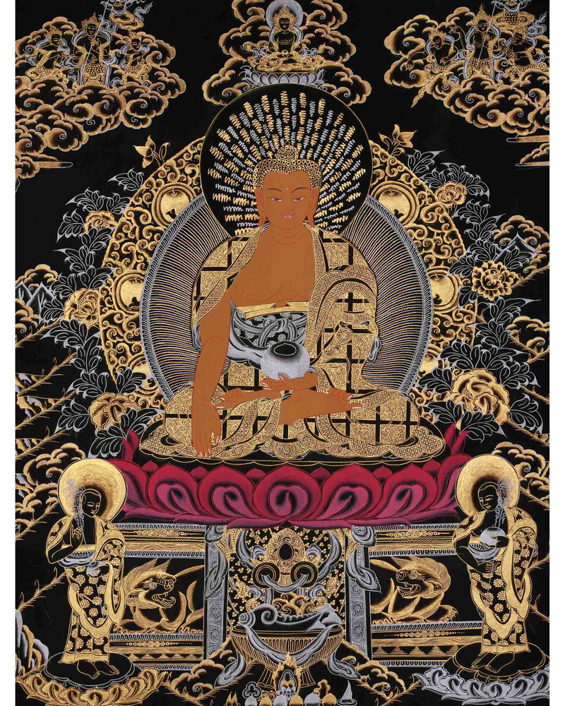 Shakyamuni Buddha Gold Silver Thangka