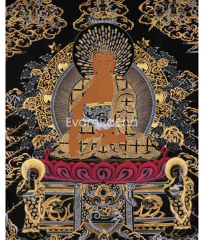 Shakyamuni Buddha Gold Silver Thangka