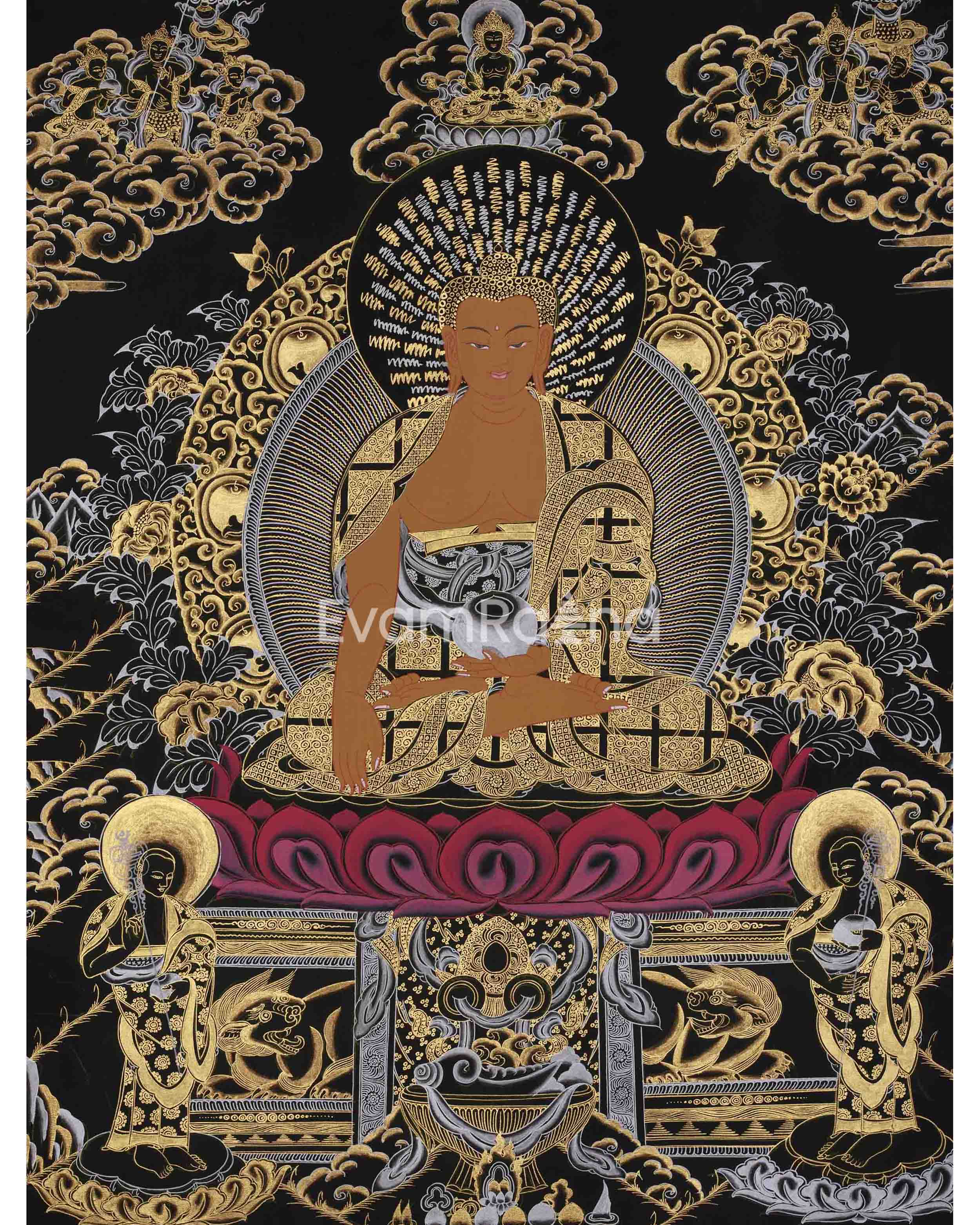 Shakyamuni Buddha Gold Silver Thangka