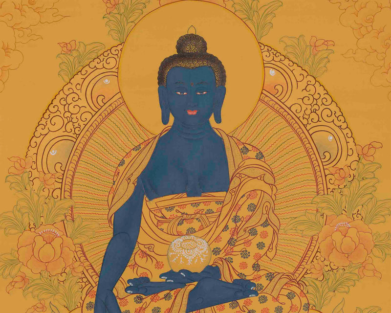 Hand-Painted Tibetan Medicine Buddha | Buddhist Artwork