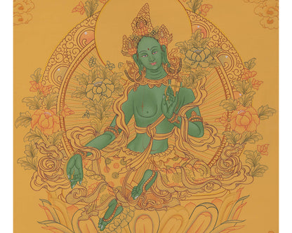 Beautifully Hand-Painted Green Tara | Buddhist Traditional Painting