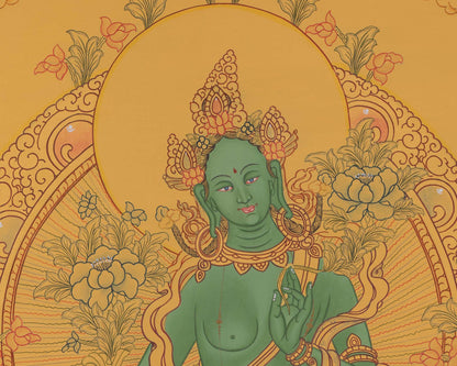 Beautifully Hand-Painted Green Tara | Buddhist Traditional Painting