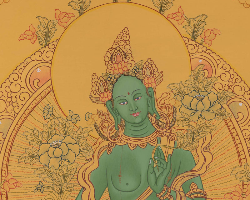 Beautifully Hand-Painted Green Tara | Buddhist Traditional Painting