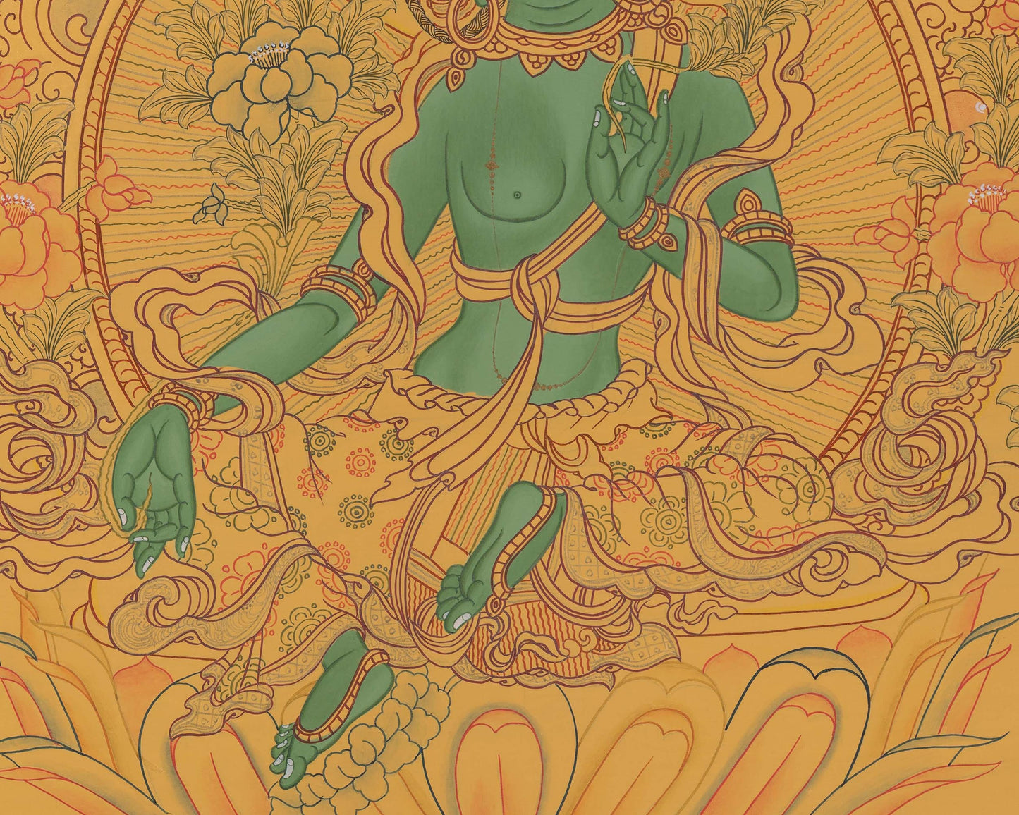 Beautifully Hand-Painted Green Tara | Buddhist Traditional Painting