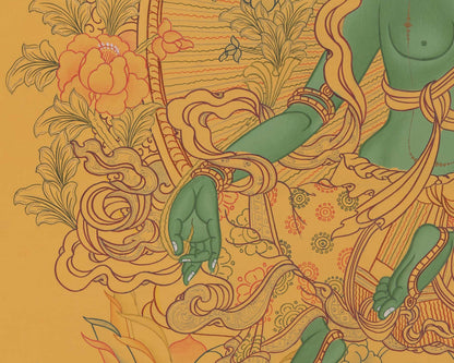 Beautifully Hand-Painted Green Tara | Buddhist Traditional Painting