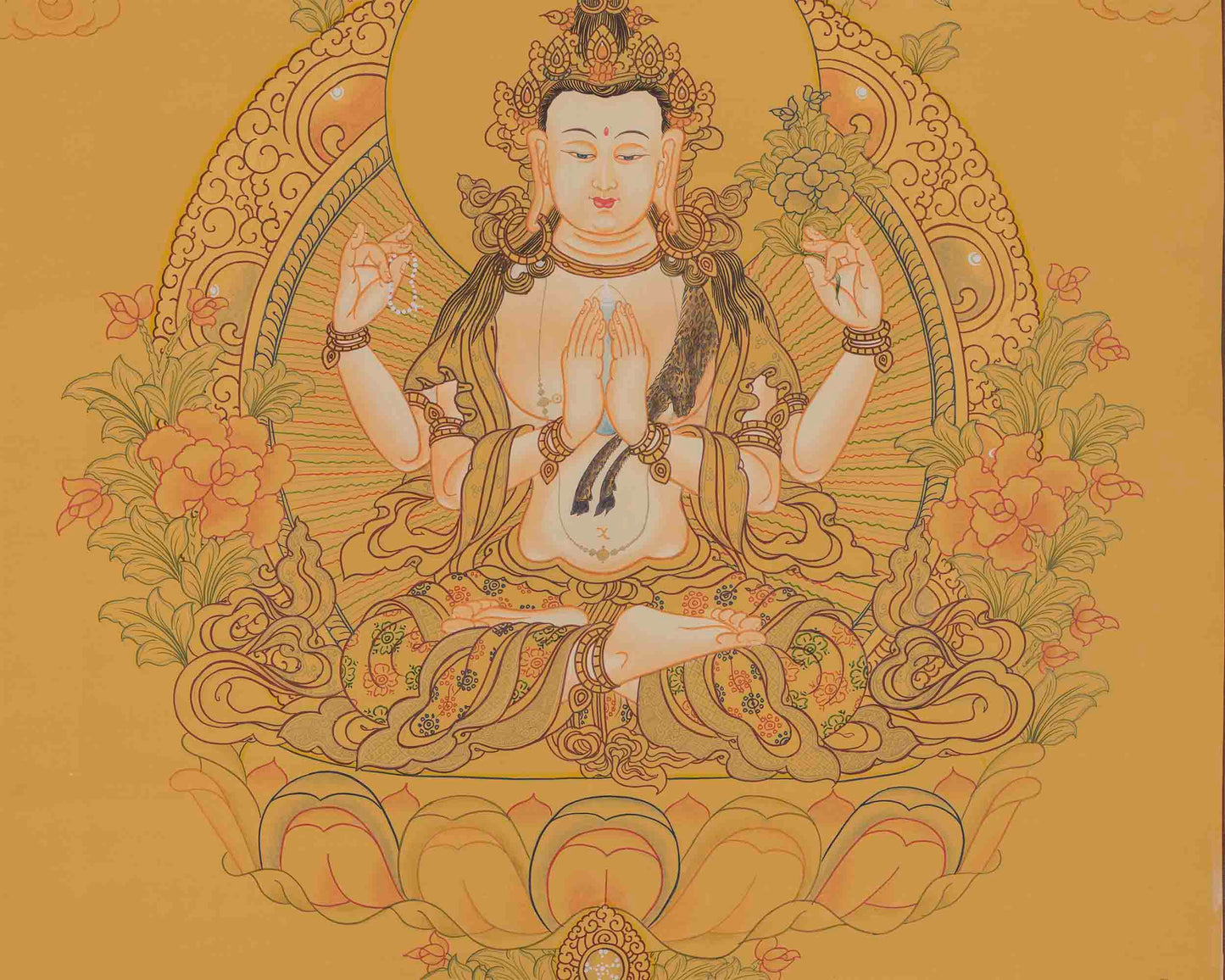 Avalokiteshvara Chengrezig Thangka | Four Armed Chenrezig Painting