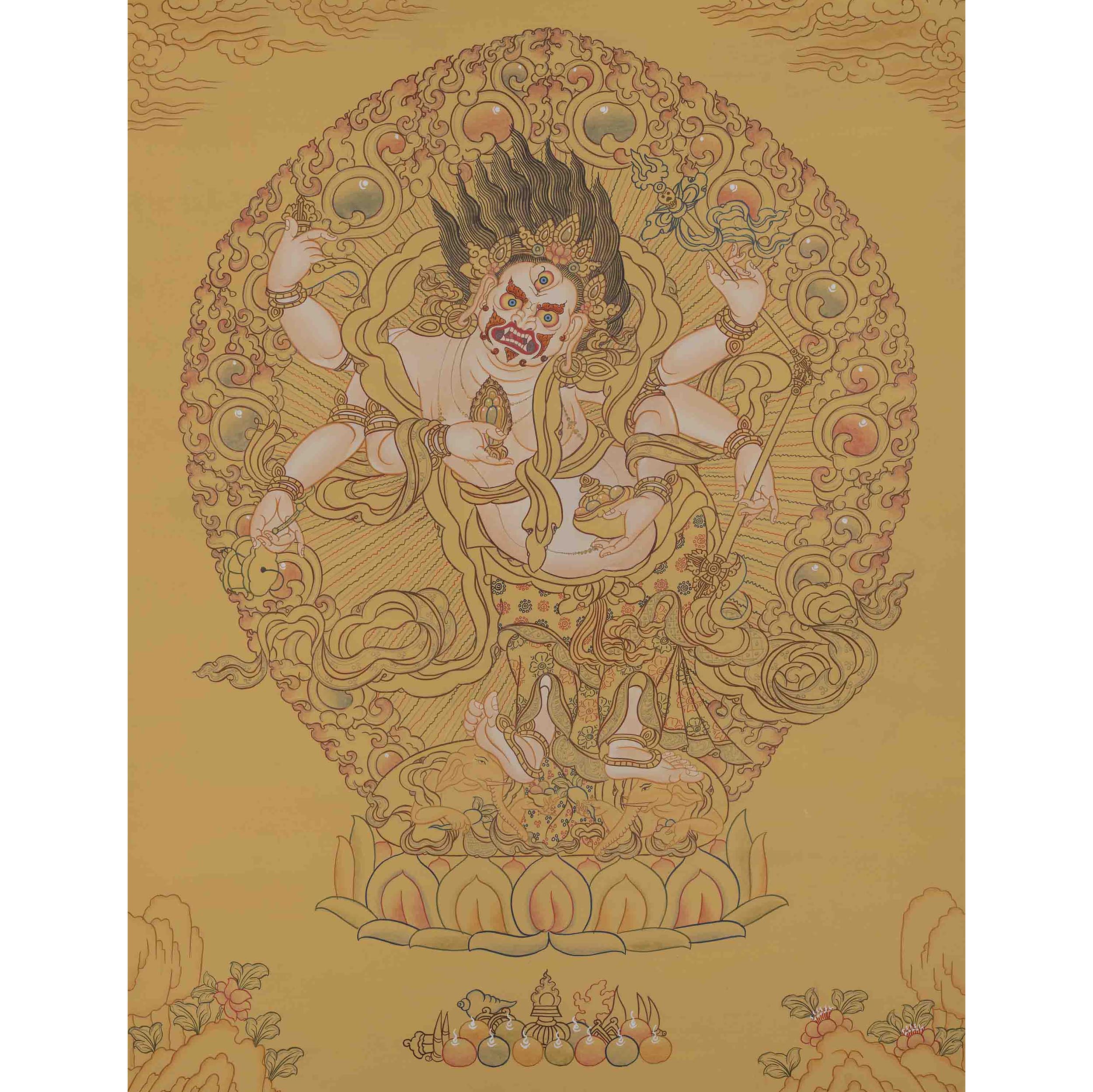 White Mahakala Thangka Painting | Traditional Himalayan Arts