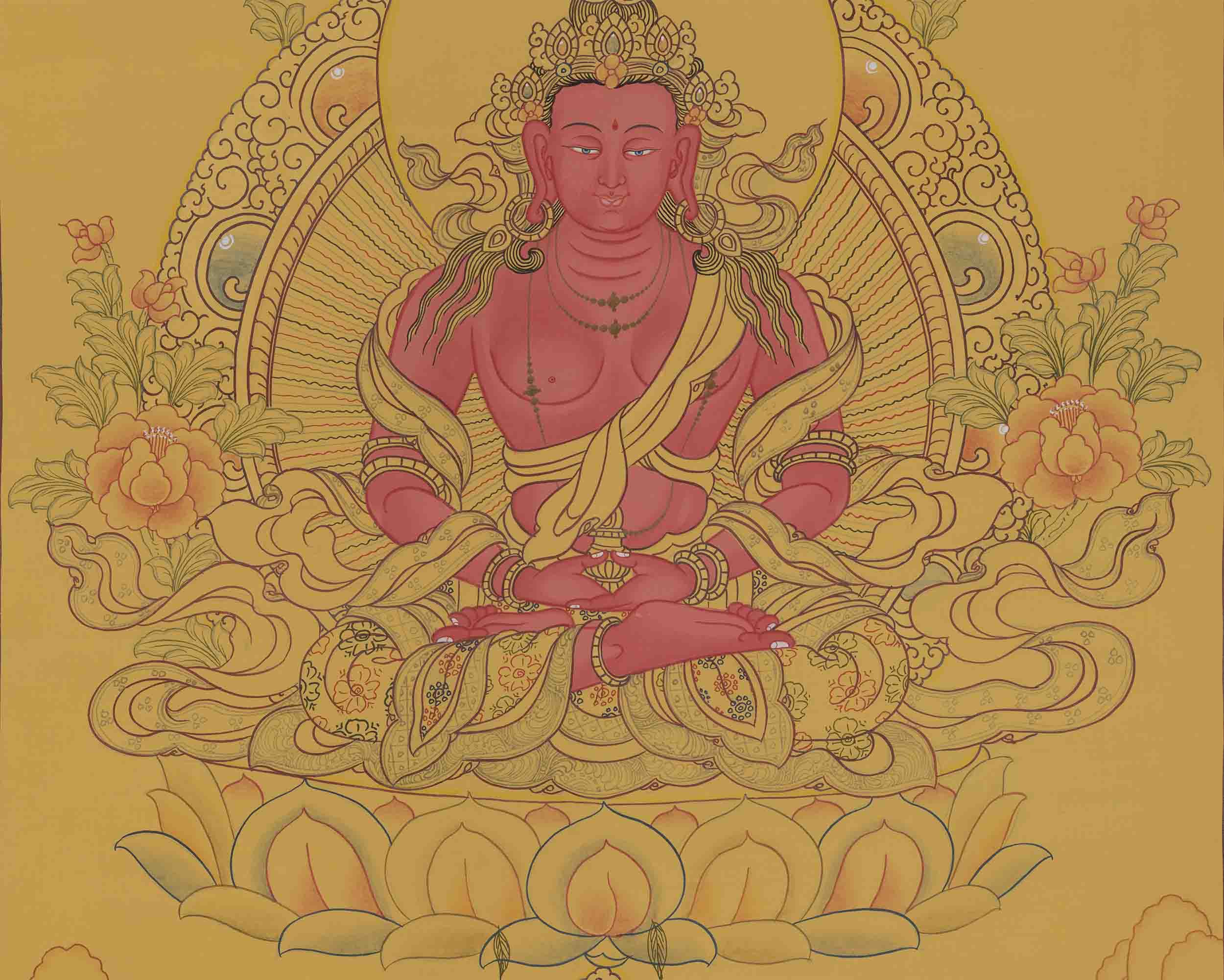 Amitayus Buddha Thangka Painting | Traditional Buddhist Arts