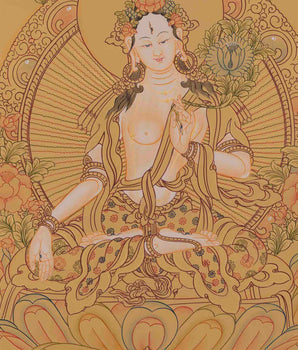 Genuine Hand-Painted White Tara | Female Bodhisattva Thangka