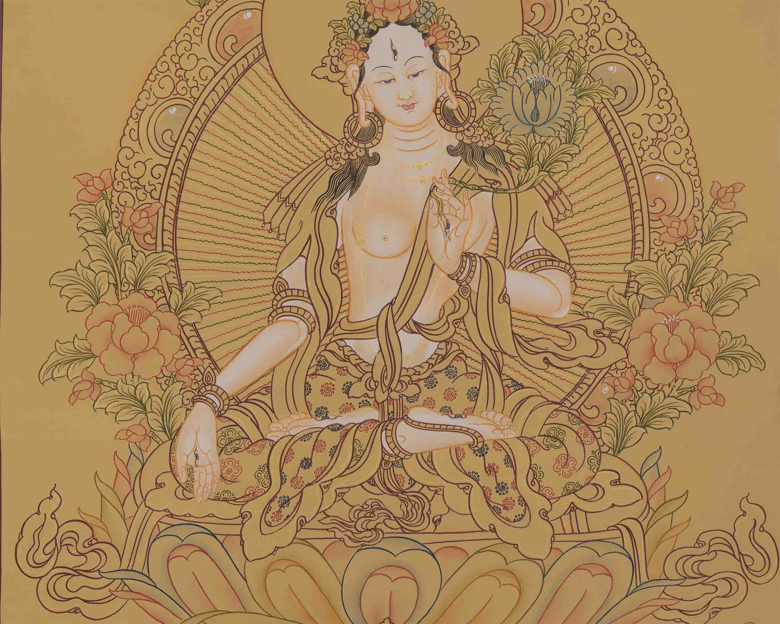 Genuine Hand-Painted White Tara | Female Bodhisattva Thangka