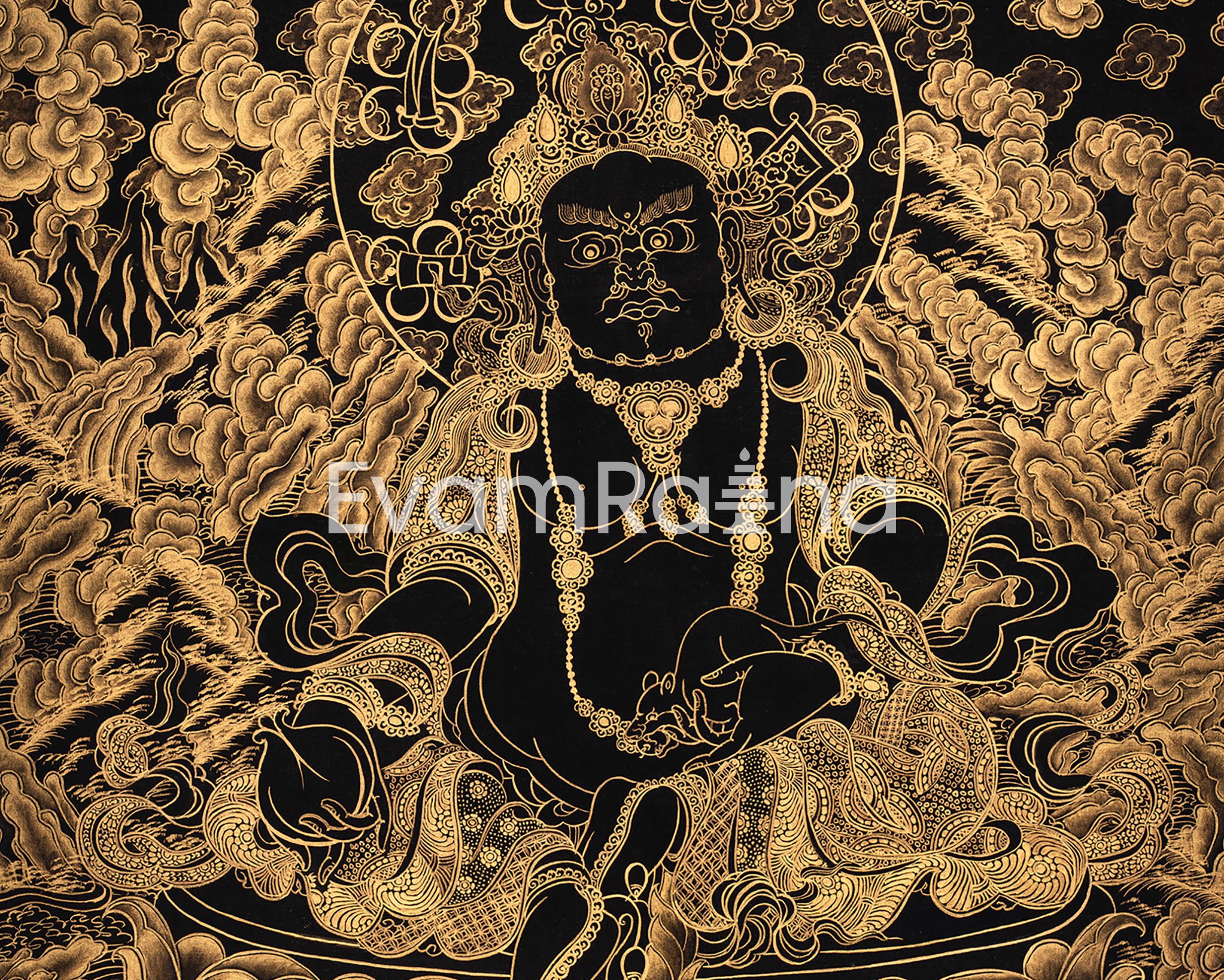 Gold Dzambhala Thangka | Traditional Buddhist Wealth Deity Art