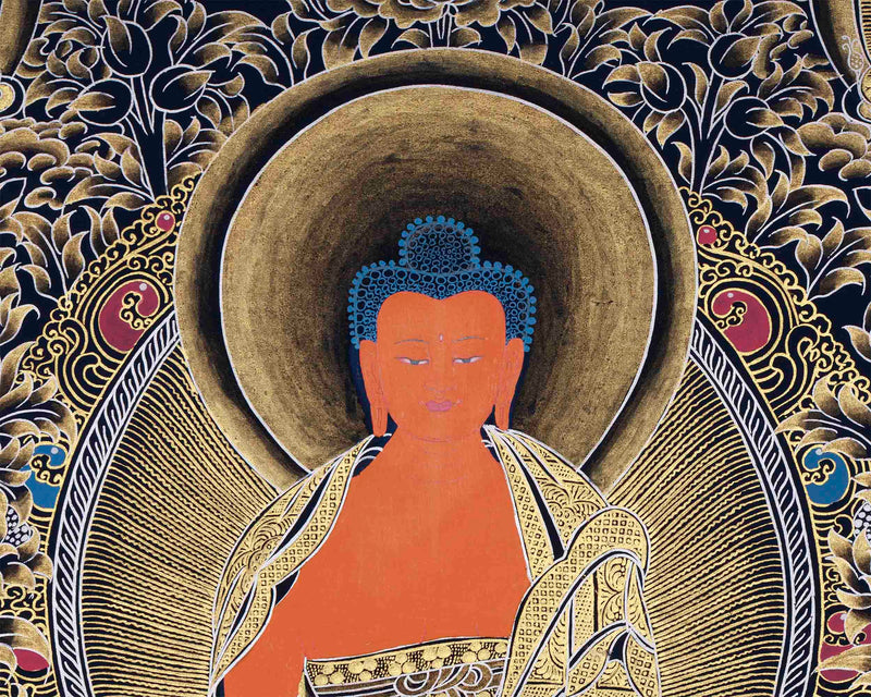 Shakyamuni Buddha With Amitabha and Medicine Buddha | Traditional Thangka Painting
