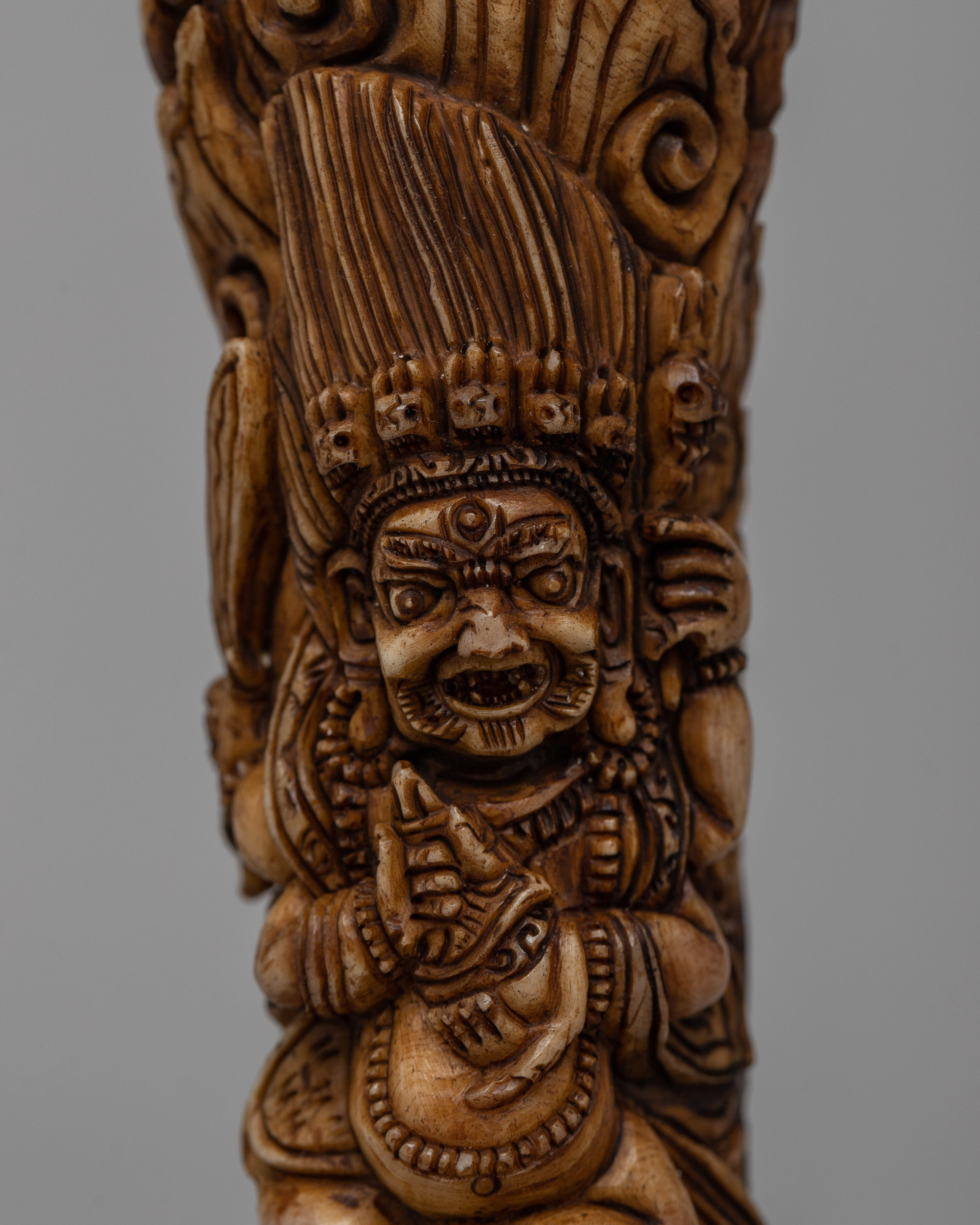 Ethically Sourced Buffalo Bone Mahakala Stamp | Tibetan Protector Art