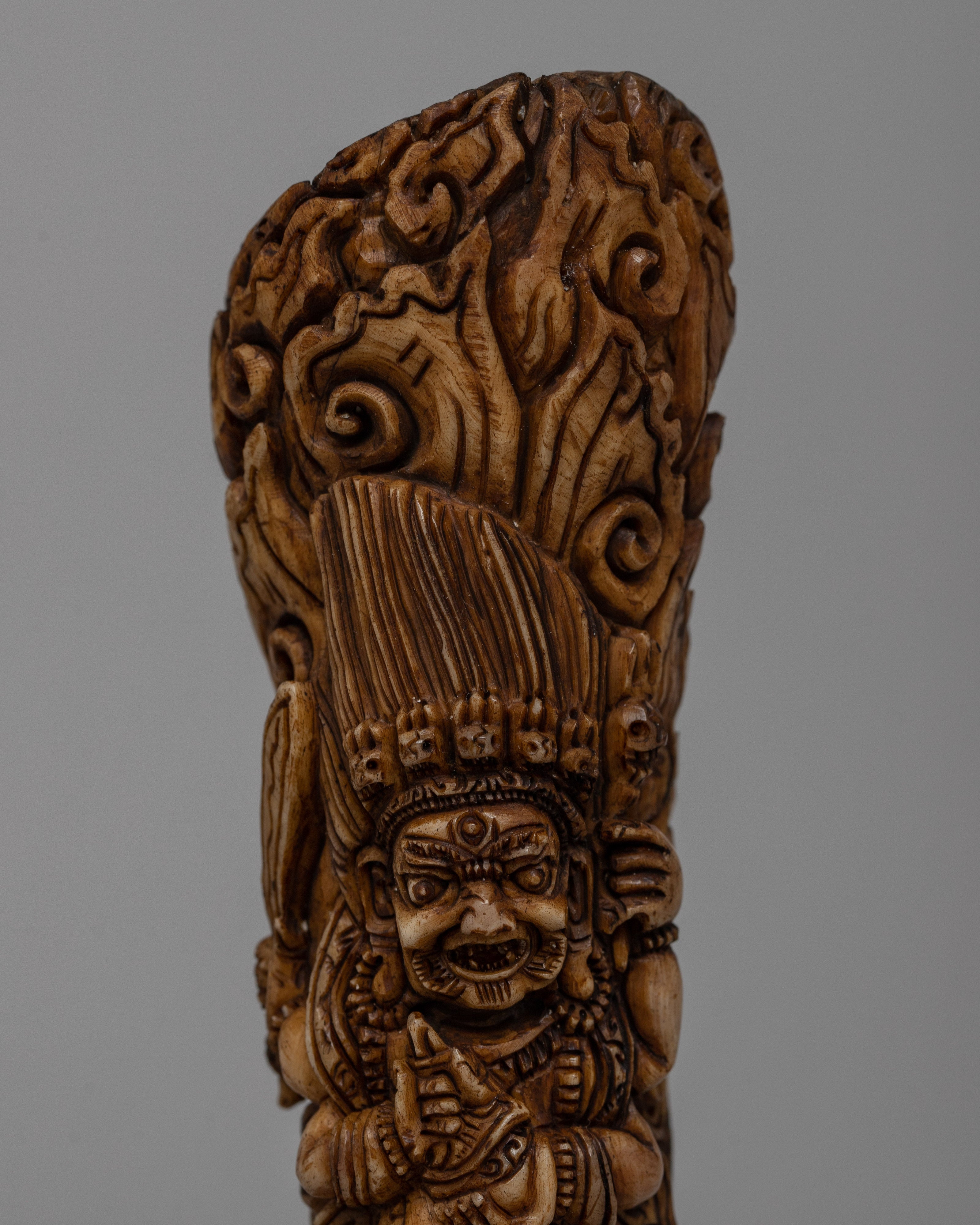 Ethically Sourced Buffalo Bone Mahakala Stamp | Tibetan Protector Art