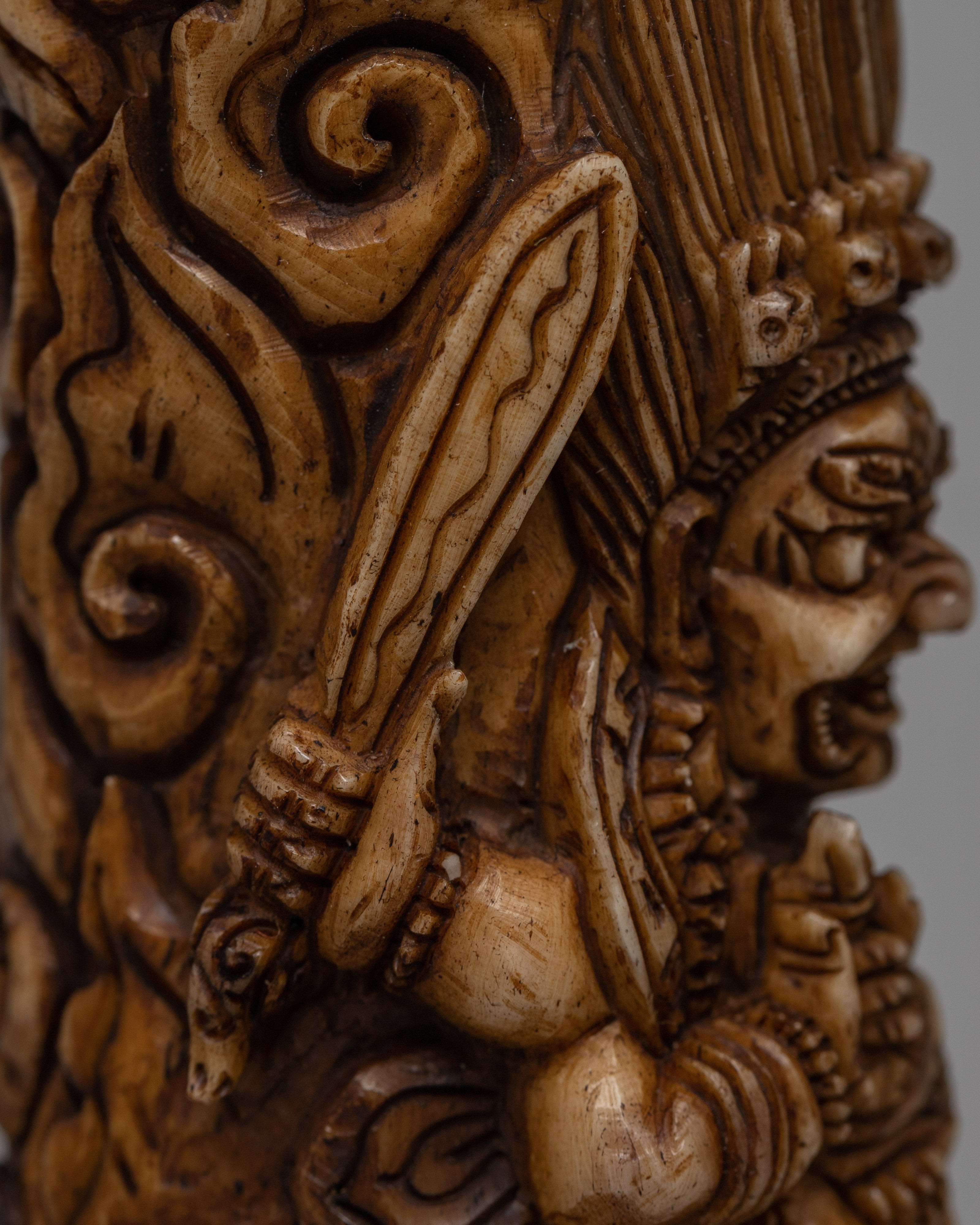 Ethically Sourced Buffalo Bone Mahakala Stamp | Tibetan Protector Art