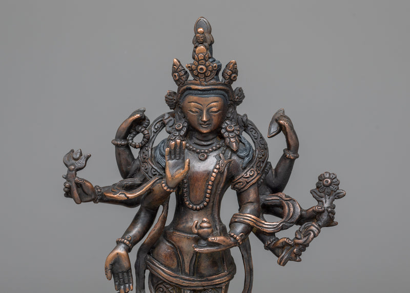 Amoghapasha Lokeshvara Statue | Crafted in Oxidized Copper, Radiating Divine Presence