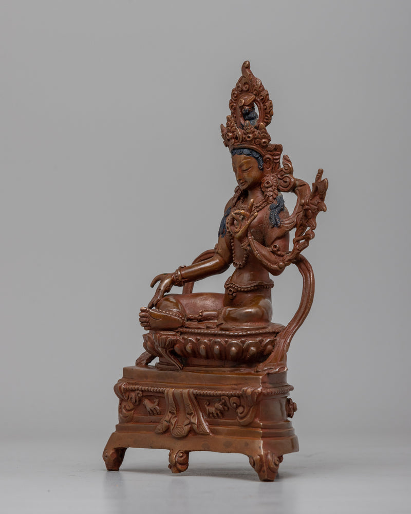Green Tara Bodhisattva Statue | Graceful Presence in Oxidized Copper