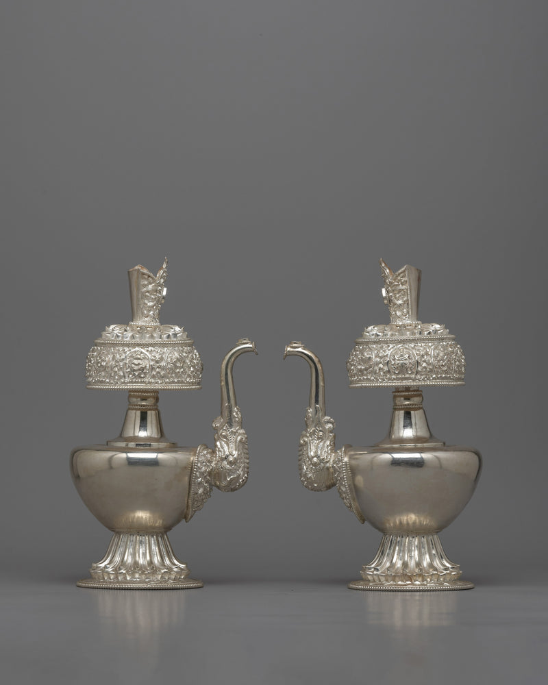 Tibetan Bumpa Vase Set | Religious Vessels for Ritual Significance and Cultural Heritage