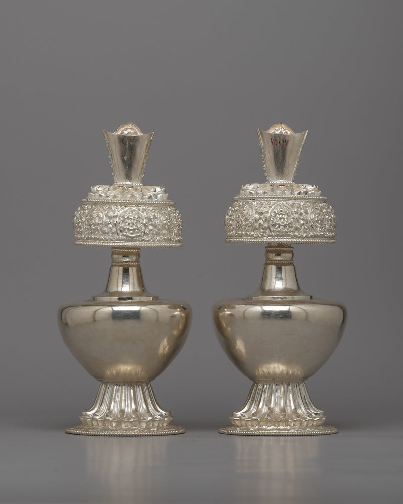 Tibetan Bumpa Vase Set | Religious Vessels for Ritual Significance and Cultural Heritage