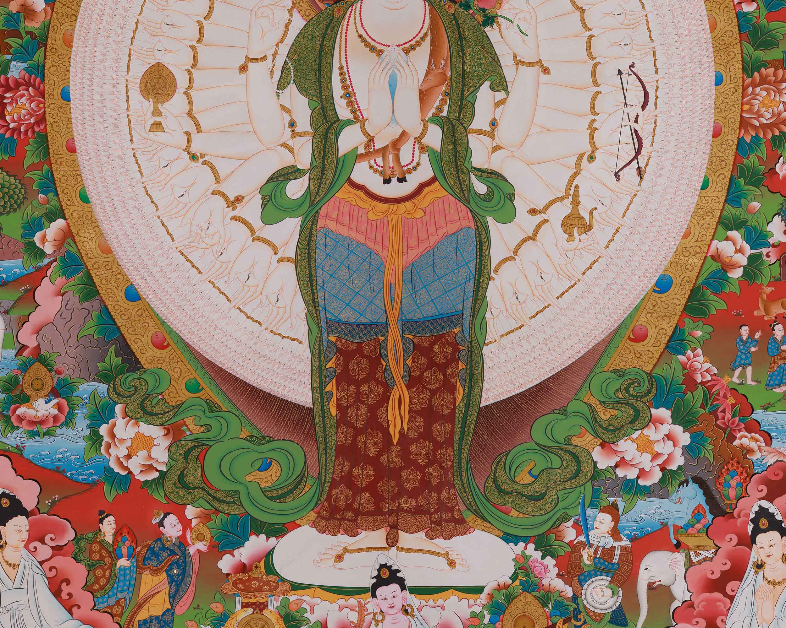Tibetan Art of 1000 Armed Chenrezig | Compassion and Protection Deity