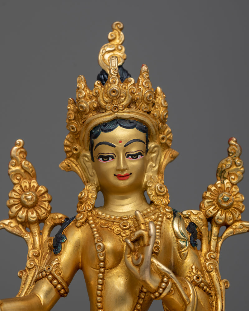 Machine Made Arya Green Tara Statue | Crafted in Copper with 24K Gold Plating