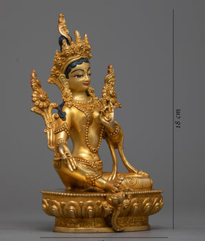 Machine Made Arya Green Tara Statue | Crafted in Copper with 24K Gold Plating