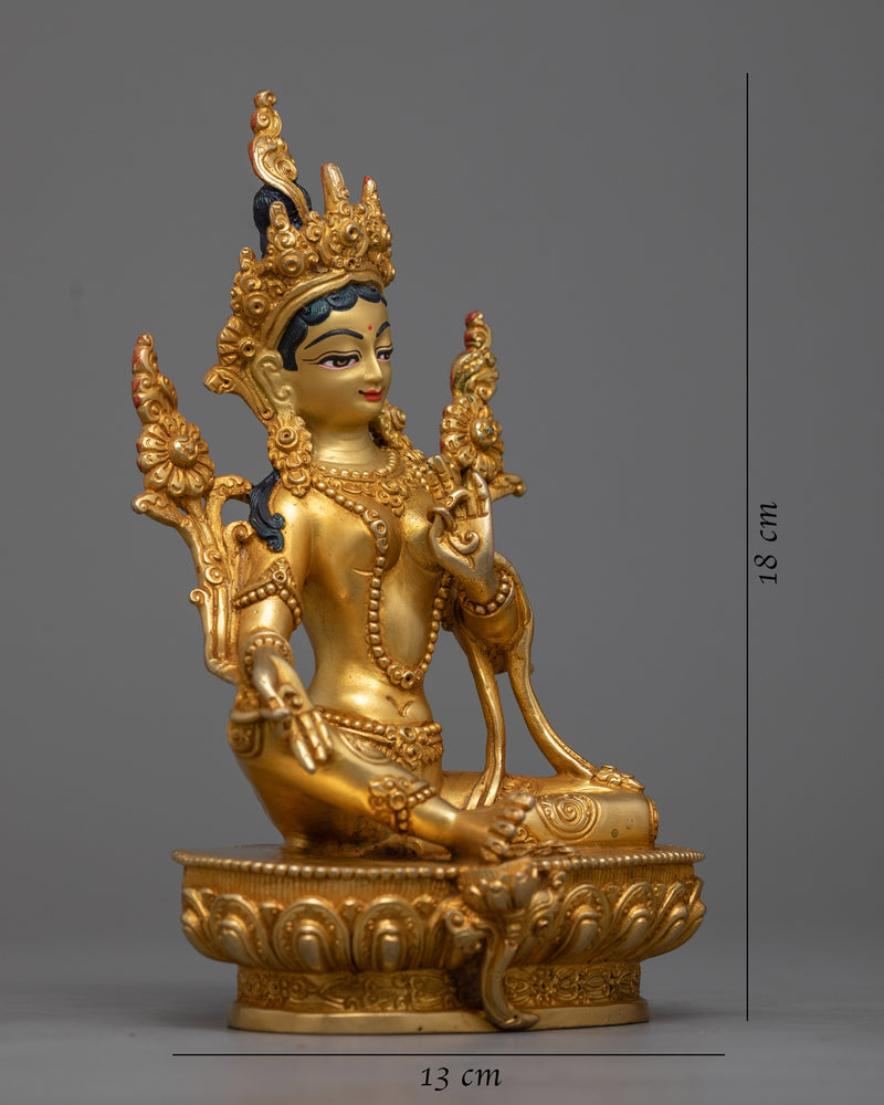 Machine Made Arya Green Tara Statue | Crafted in Copper with 24K Gold Plating