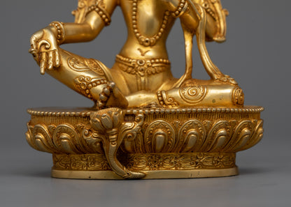 Machine Made Arya Green Tara Statue | Crafted in Copper with 24K Gold Plating