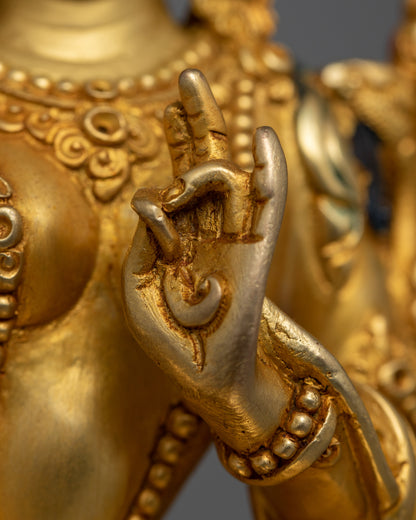 Machine Made Arya Green Tara Statue | Crafted in Copper with 24K Gold Plating