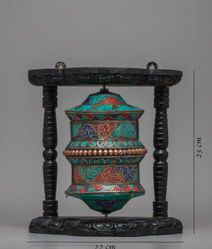 Handmade Tibetan Coral Red Copper Brass Table Top Prayer Wheel