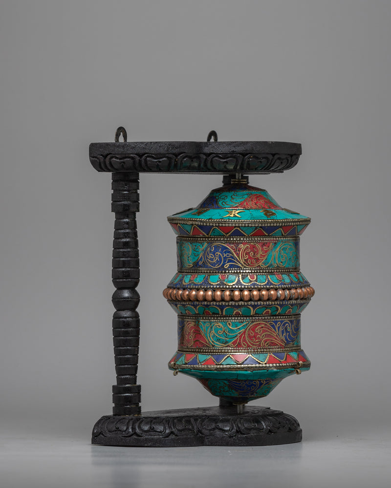 Handmade Tibetan Coral Red Copper Brass Table Top Prayer Wheel