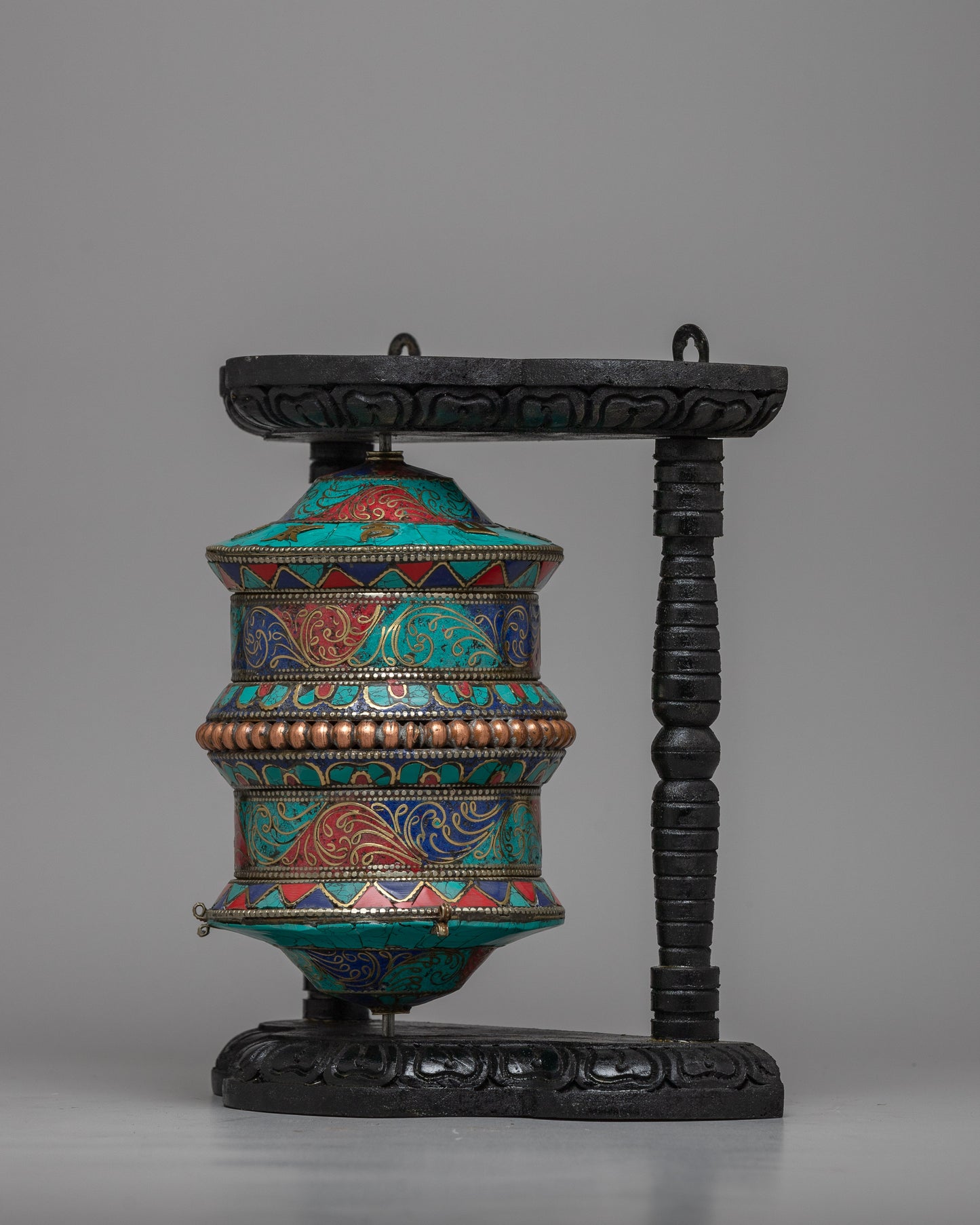 Handmade Tibetan Coral Red Copper Brass Table Top Prayer Wheel