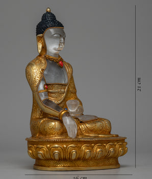 Crystal Copper Shakyamuni Buddha Statue | Exquisite Fusion of Precious Materials for Spiritual Elegance