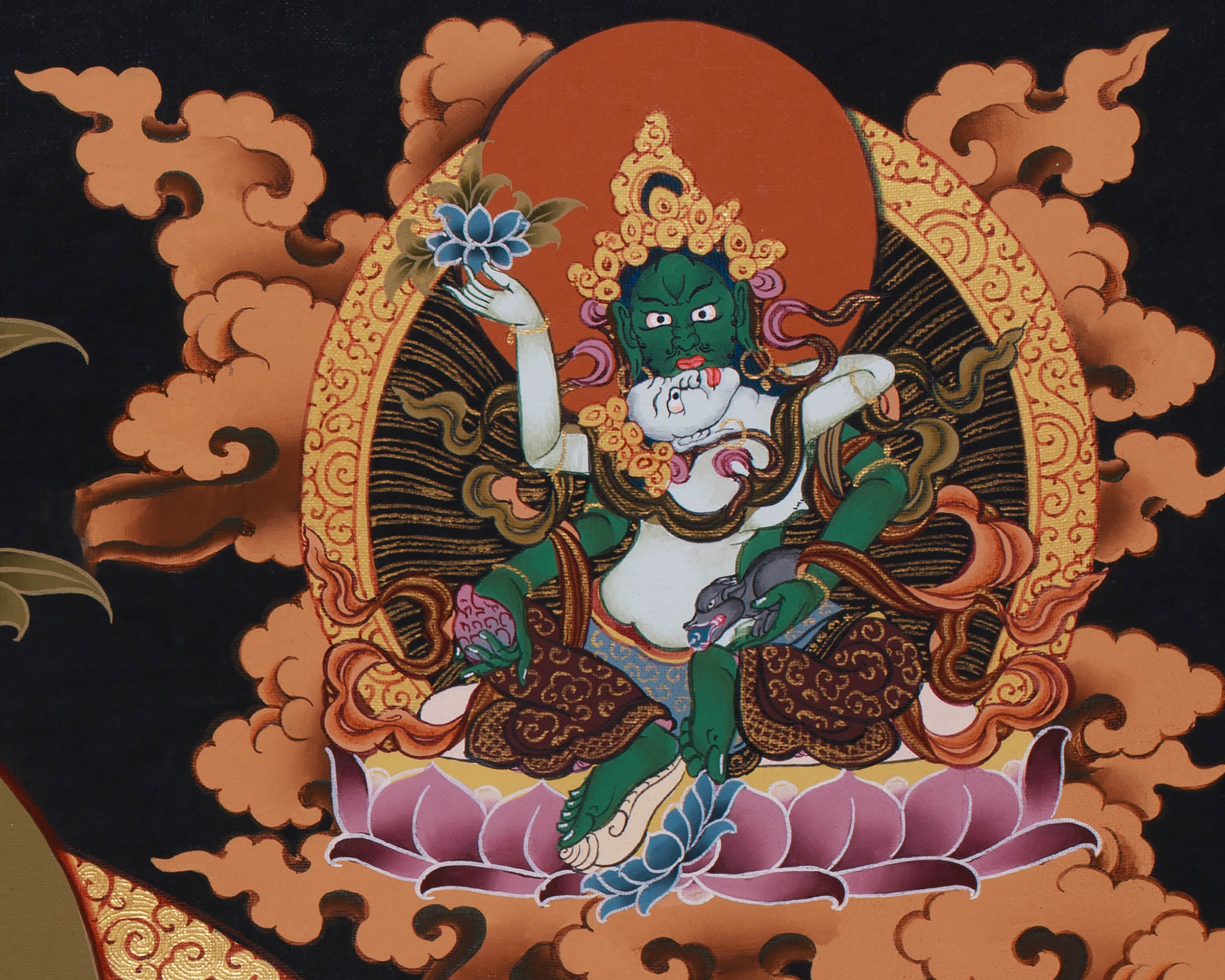 Pancha Dzambhala Thangka | Tibetan Wealth Deities Thangka with 24K Gold
