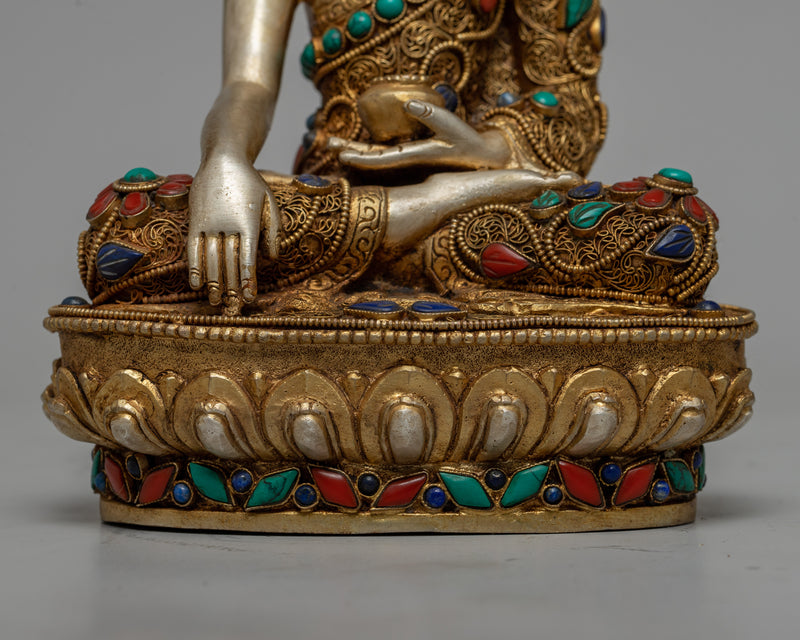 Shakyamuni Buddha on Throne Statue | Divine Representation with Copper Body and 24K Gold Plating