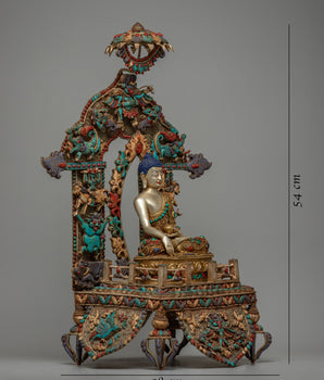 Shakyamuni Buddha on Throne Statue | Divine Representation with Copper Body and 24K Gold Plating