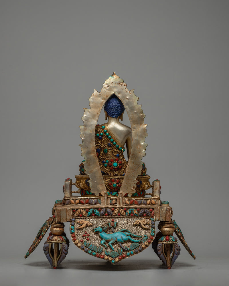 Shakyamuni Buddha on Throne Statue | Divine Representation with Copper Body and 24K Gold Plating