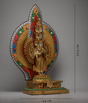 1000 Armed Crystal Avalokitesvara Statue | Magnificent Representation in Copper, Enhanced with 24K Gold Plating