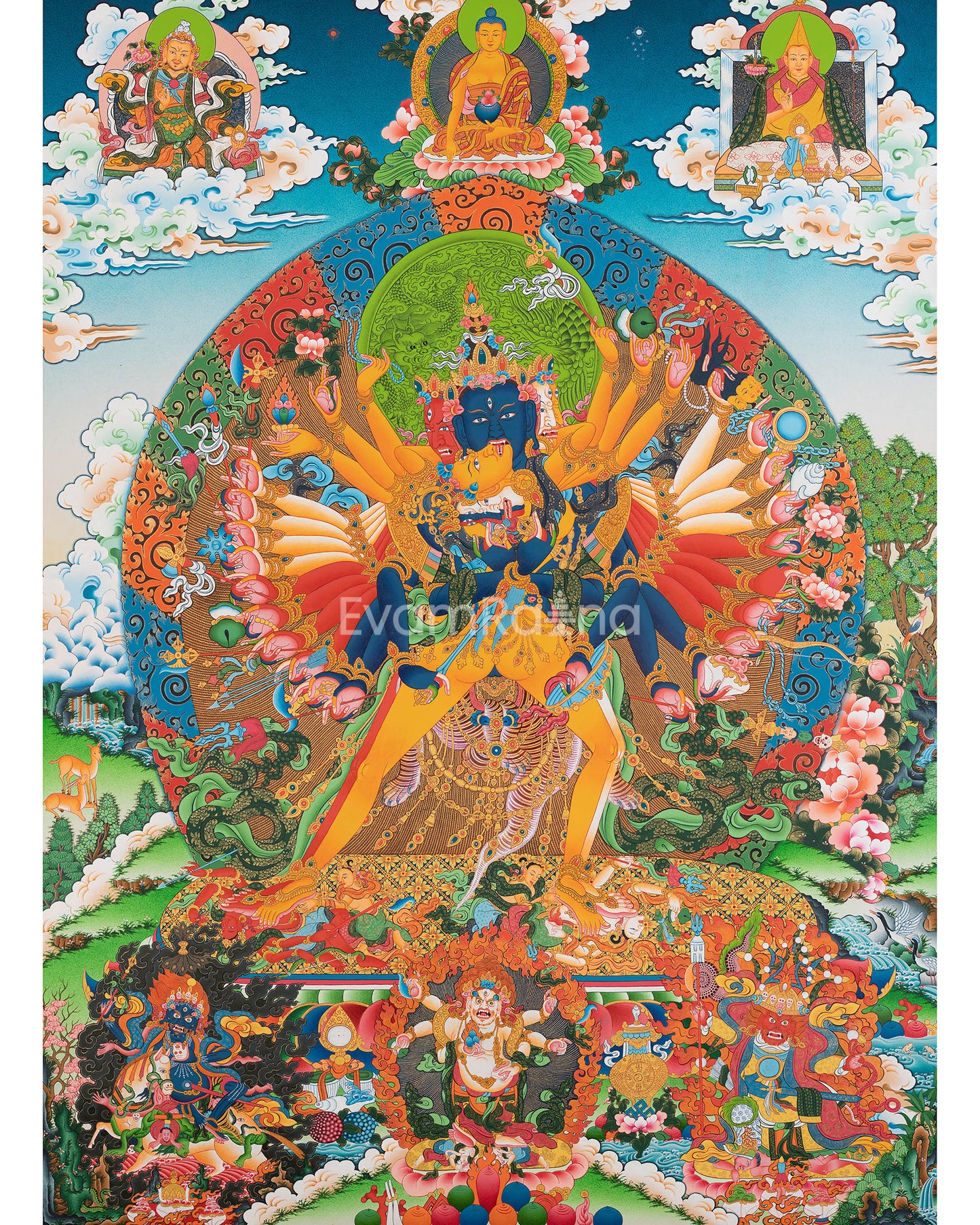 Kalachakra In Union With Consort Vajrayogini Giclee Print | The Wheel Of Supreme Bliss In Paubha Print