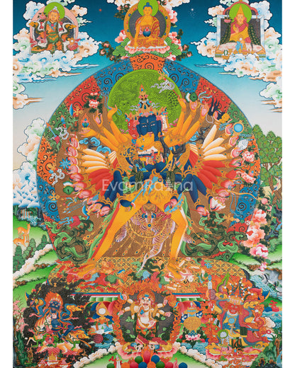 Kalachakra In Union With Consort Vajrayogini Giclee Print | The Wheel Of Supreme Bliss In Paubha Print