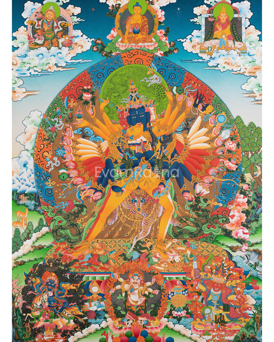 Kalachakra In Union With Consort Vajrayogini Giclee Print | The Wheel Of Supreme Bliss In Paubha Print