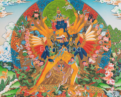 Kalachakra In Union With Consort Vajrayogini Giclee Print | The Wheel Of Supreme Bliss In Paubha Print