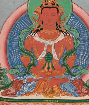 Vintage Amitayus Buddha With Soft Colors | Original Hand-Painted Tibetan Thangka Painting
