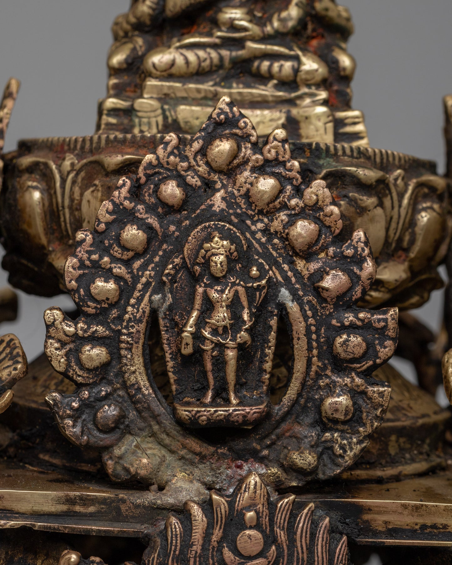 Brass Stupa with Buddha Statues | Handcrafted Buddhist Art for Peace and Meditation