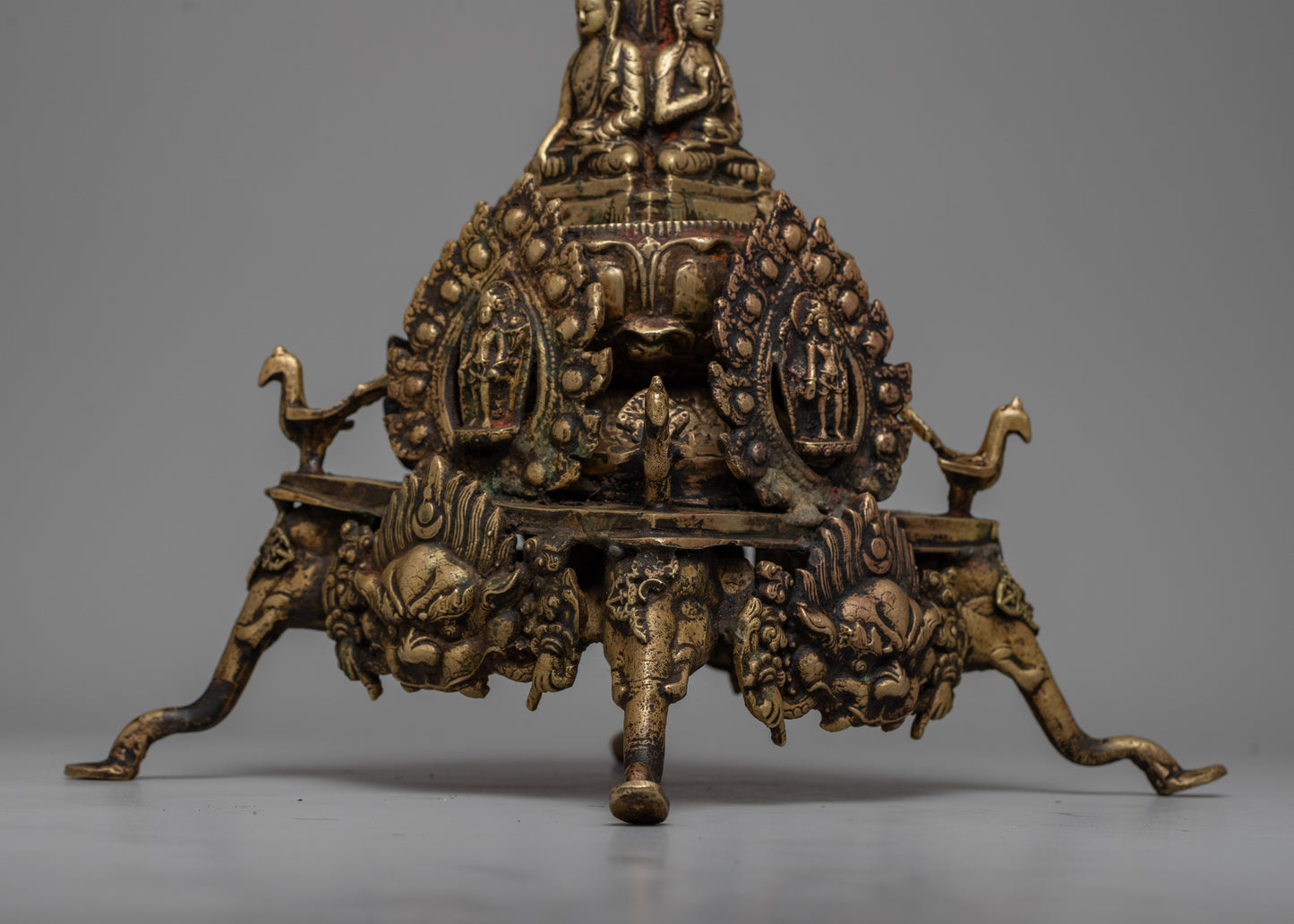 Brass Stupa with Buddha Statues | Handcrafted Buddhist Art for Peace and Meditation