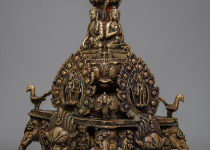 Brass Stupa with Buddha Statues | Handcrafted Buddhist Art for Peace and Meditation