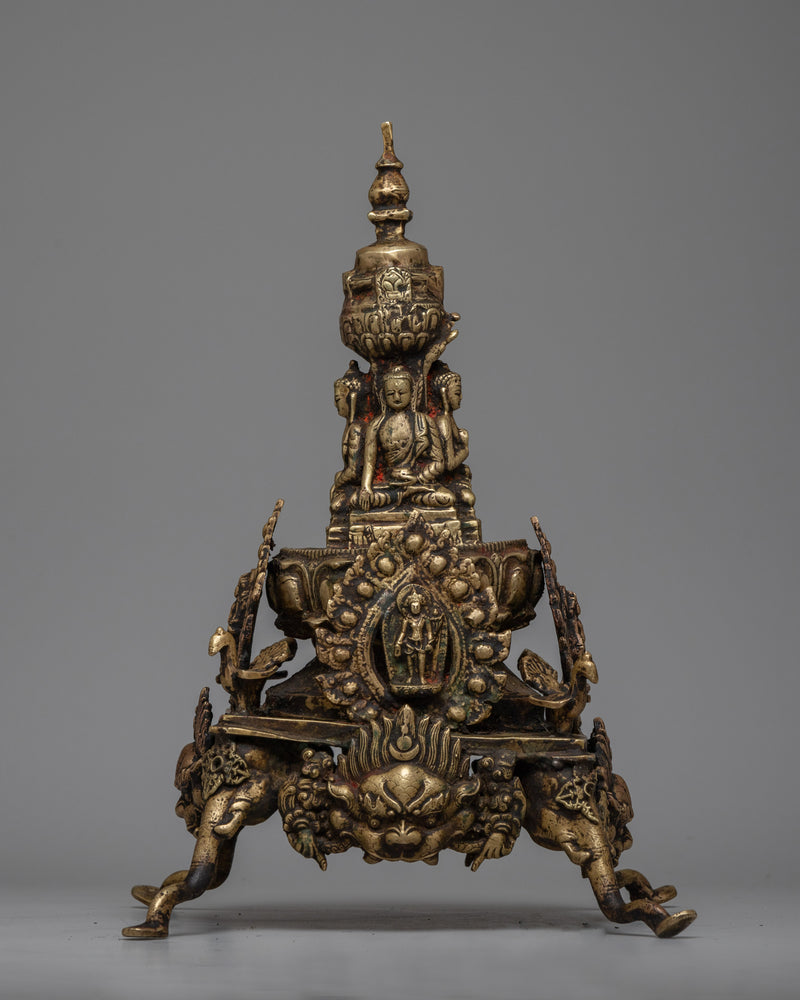 Brass Stupa with Buddha Statues | Handcrafted Buddhist Art for Peace and Meditation