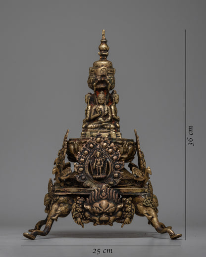 Brass Stupa with Buddha Statues | Handcrafted Buddhist Art for Peace and Meditation